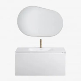 Zestaw Wiszących Mebli Łazienkowych Zintegrowany Z Umywalką Macrae Biała & Owalna Lampa Led I Przeciwmgielna - Sklum