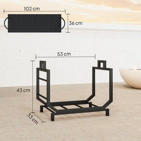 Stojak na drewno do wnętrz 53×33×43 cm z torbą – Outsunny, metal, czarny