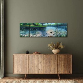 Obraz - Obraz olejny, Wczesny letni wieczór nad jeziorem (170x50 cm)