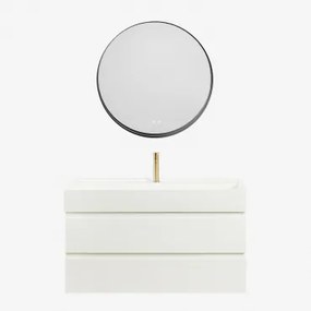 Zestaw Wiszących Mebli Łazienkowych Z Drewna I Forniru Jesionowego Zintegrowany Z Umywalką Ona Biała & - Sklum