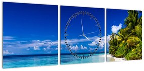 Obraz tropikalnej plaży (z zegarem) (90x30 cm)