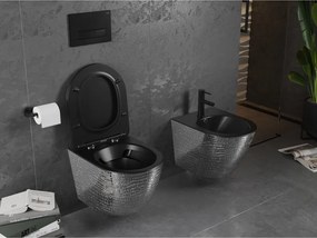 Mexen Lena miska wc Rimless z deską wolnoopadającą slim, duroplast, czarna mat/srebrna wzór łuski - 30224072