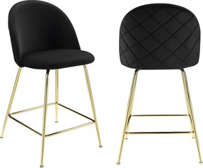 Zestaw 2 stołków barowych MELBOURNE – welur i metal w kolorze złotym – kolor czarny