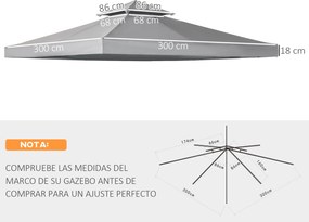Outsunny zapasowy dach pawilonu do metalowych pawilonów pawilon ogrodowy namiot imprezowy namiot ogrodowy poliester 3 x 3 m ciemnoszary