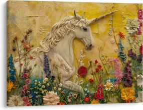 Obraz - Jednorożec z kwiatami (70x50 cm)