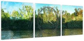 Obraz - jezioro (z zegarem) (90x30 cm)