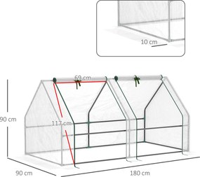 Outsunny Mini szklarnia tunelowa z 2 zamykanymi drzwiami suwakowymi wytrzymała folia i metalowa rama 18x1x1m Biały | Aosom PL
