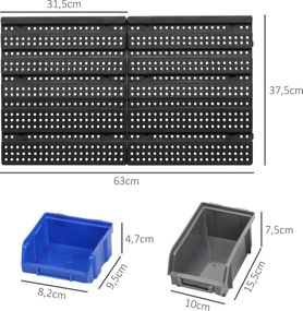 DURHAND Regał na Śrutę, Magazyn Warsztatowy, 30 Pudełek w 2 Rozmiarach, Składane, 63x18x37,5cm, Niebieski
