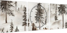 Obraz - Las z niedźwiedziami (z zegarem) (90x30 cm)