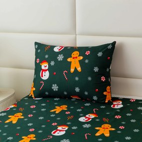 Poszewka na poduszkę z mikrofibry SNOWMAN AND GINGERBREAD 50x70 cm, zielona