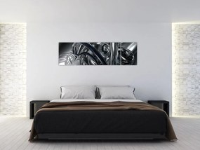 Obraz szarej abstrakcji z niebieskim (170x50 cm)