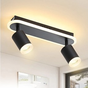 NETTLIFE 2 czarne reflektory sufitowe LED GU10 z metalu, regulowane 330°, do sypialni, przedpokoju, jadalni, kuchni, salonu, ciepłe białe światło