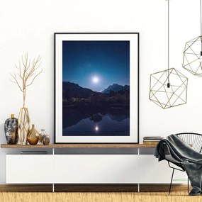 Plakat - Pełnia księżyca nad jeziorem (A4)