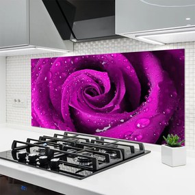 Panel Szklany do Kuchni Aksamitna Róża W Deszczu