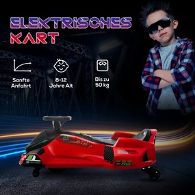 HOMCOM Elektryczny Gokart dla Dzieci z Oponami z Sztucznej Skóry, 3-8 km/h, z Funkcją Świateł i Muzyki, Czerwony