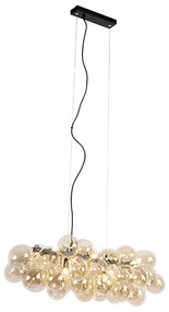 Inteligentna lampa wisząca czarna z bursztynowym szkłem w komplecie z 8 żarówkami G9 Wifi - Uvas ArtDeco Oswietlenie wewnetrzne