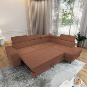 Masseno Narożnik ALVORO z funkcją spania i pojemnikiem na pościel Narozniki L, Rozkładana sofa - Miedziany, QUELLE 54