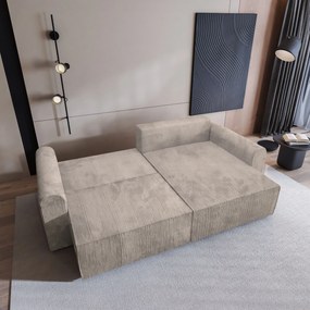 Masseno Narożnik FIANO z funkcją spania i pojemnikiem na pościel Narozniki L, Rozkładana sofa - Kremowy, POSO 100