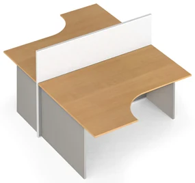Zestaw parawanów biurowych ze stołem ergonomicznym PRIMO, magnetyczny 2 miejsca, szara/buk