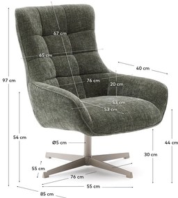 Szarozielony obrotowy fotel z tkaniny szenilowej Teryl – Kave Home