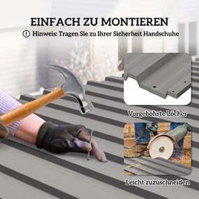 Outsunny 12 szt. blach trapezowych 129x45cm 7m² ocynkowana blacha dachowa 0,25 mm odporna na warunki atmosferyczne Jasnoszary | Aosom PL