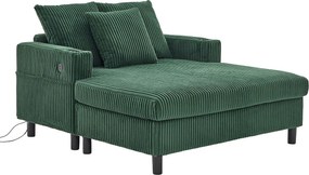 Sofa lounge z zielonego pluszu z portem USB, oświetleniem LED i uchwytami na kubki