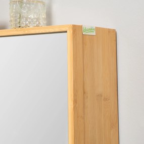 kleankin Szafka Łazienkowa z Drzwiami Lustrzanymi, Wiele Przegródek, Solidna Obudowa z Bambusa, 65,2 x 14 x 50 cm