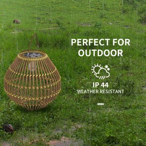 Outsunny Lampa solarna z rattanu do ogrodu Wodoodporna z czujnikiem światła Design bębna Stal żółta | Aosom PL
