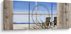 Obraz - Okno z widokiem na plażę (z zegarem) (90x30 cm)