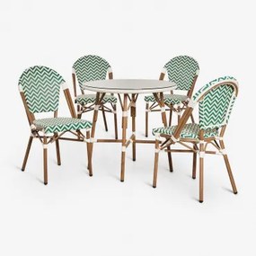 Zestaw Okrągłych Stołów Brielle Bistro (średnica 80 Cm) I 4 Składanych Aluminiowych Krzeseł Ogrodowych Green - Gardenia Biel - Sklum