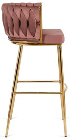 Krzesło Barowe Tapicerowane Plecione Hoker FLORES 2 Różowe Welurowe Nowoczesne Loft