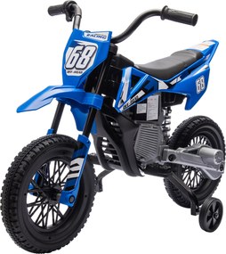 AIYAPLAY Elektryczny motocykl dla dzieci, manualna kontrola gazu, koła treningowe, muzyka, Niebieski, 107 x 56 x 70 cm