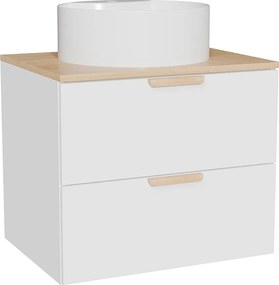 Wisząca szafka łazienkowa z okrągłą umywalką nablatową – Biała – S60 cm – AVORELI