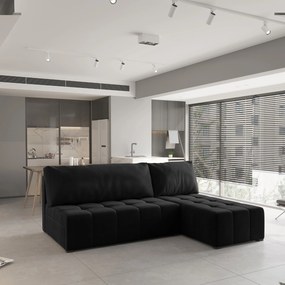 Masseno Narożnik DOMIRA z funkcją spania i pojemnikiem na pościel Narozniki L, Rozkładana sofa - Czarny, KRONOS 07