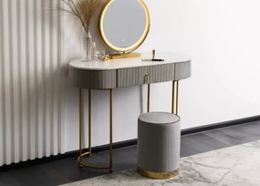 Toaletka Furalek 3 kolory LED – szuflada welurowa i pufa, zestaw glamour