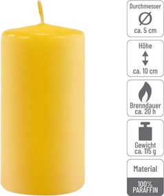 Zestaw świec filarowych, 10 cm, Ø 5 cm, żółte, 8 szt.