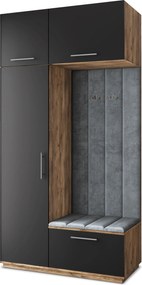 Masseno Garderoba REMA 120/240/60 cm Nowoczesna Szafa do Przedpokoju Dąb lefkas, MONOLITH 85 (Szary)