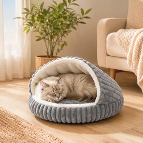 PawHut Legowisko dla kota pluszowa jaskinia z odpinaną poduszką, antypoślizgowy spód, kosz dla kota z możliwością prania, dla kotów do 5 kg, szary | Aosom PL