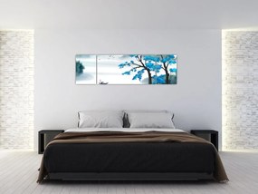 Obraz - Malowane jezioro z łódką (170x50 cm)