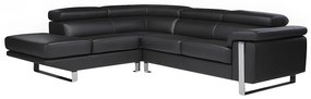 Kanapa narożna ze skóry MYSTIQUE - Czarny - Narożnik lewostronny