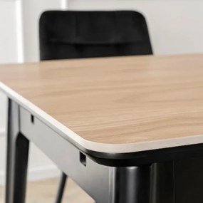 Zestaw Stół Rozkładany SAMER 120-160 cm Dąb/Czarny i 4 Krzesła Tapicerowane PERU Czarne