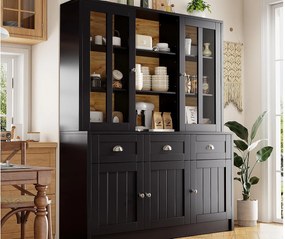 Nowoczesna kredens kuchenny 140×38,5×175 cm - z 5 drzwiami i 3 szufladami i 9 półkami - czarny