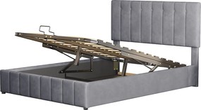Łóżko z pojemnikiem 140x200 cm - szary aksamit - tapicerowane łóżko z regulowanym zagłówkiem - metalowa rama z listew