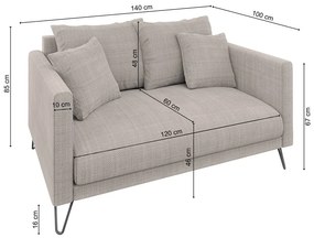 Jasnobrązowa sofa z tkaniny szenilowej 140 cm Freya – Ropez