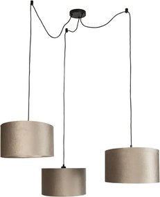 Lampa wisząca czarna z abażurem taupe 35 cm 3-punktowa - Cava