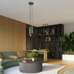 Lampa wisząca KARBON 3P zielona oliwka ryflowana SOLLUX  LIGHTING