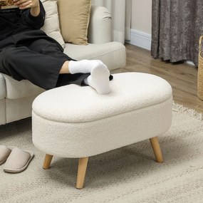 HOMCOM Ławka z Pokrywą i Miejscem na Przechowywanie, Podnóżek do Korytarza, Salonu, Sypialni, Drewno, Obicie z Tkaniny, Biały