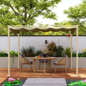 Outsunny Pergola ogrodowa 3 x 3 m z chowanym dachem, pawilon, daszek przeciwsłoneczny, UPF30+, Khaki | Aosom PL