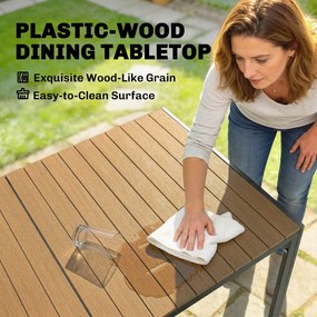 Outsunny 7-cz. komplet mebli ogrodowych, zestaw z 1 stołem i 6 krzesłami, poduszki, na taras, drewno naturalne | Aosom PL