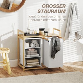 HOMCOM Kosz na pranie z workiem na pranie, szufladą na akcesoria, bambus, 70x36x70 cm, Biały/Drewno